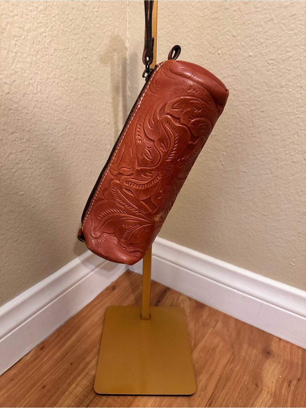 🌸 Patricia Nash "Isla" Tooled Leather Cognac Floral Wristlet Pouch Case 🌸